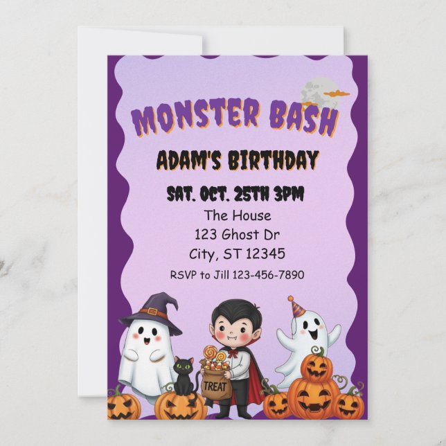 Monster Bash, Halloween birthday Invitation (Front)