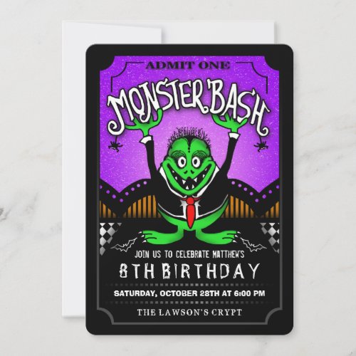 Monster Bash Halloween Birthday Party Invitation