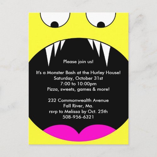 Monster Bash Halloween Party Invite yellow