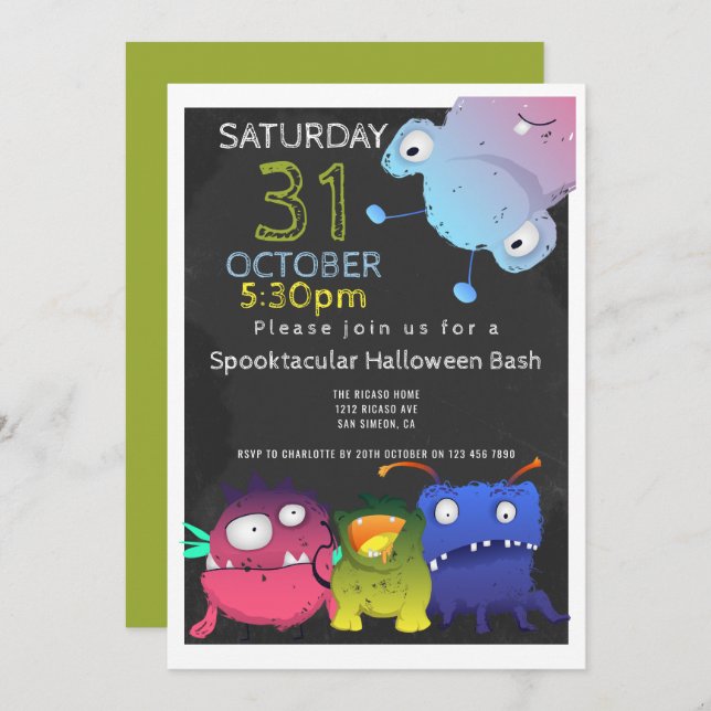 Monster Bash Halloween Party Personalized Invitation (Front/Back)