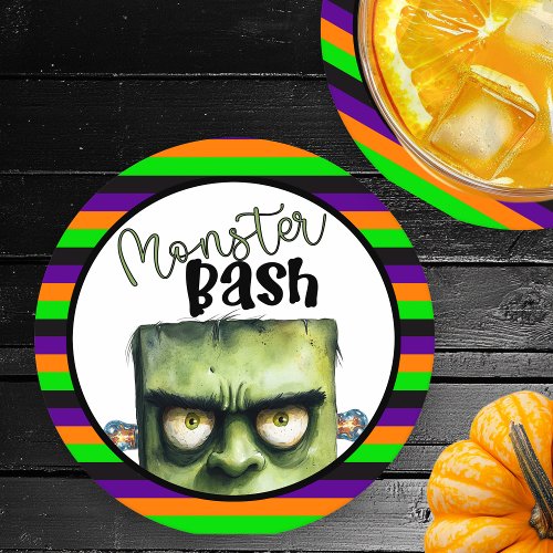 Monster Bash Halloween Party Round Paper Coaster