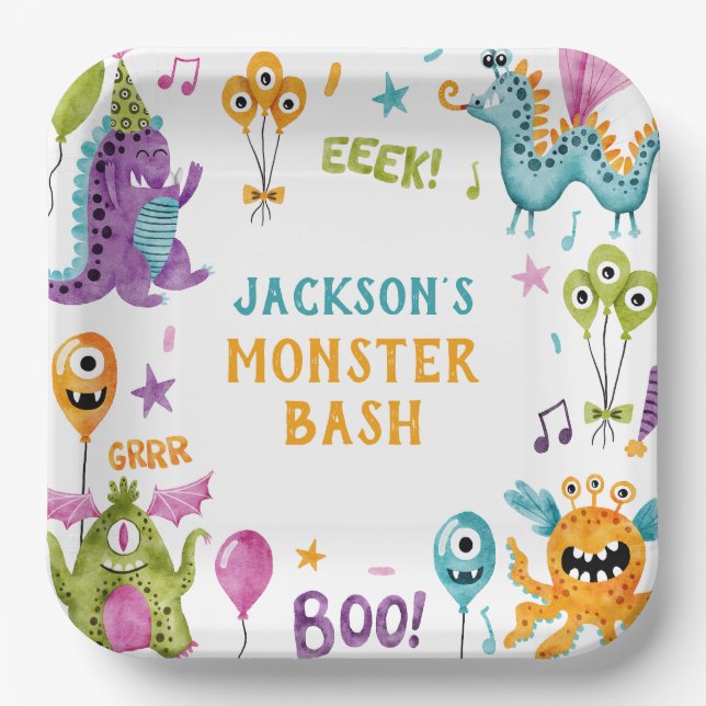 Monster Bash Little Monster Birthday Party Paper Plates (Front)