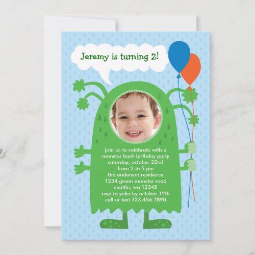 Monster Bash Photo Birthday Party Invitation