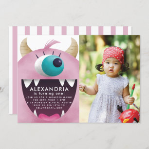 Monster Bash Pink Birthday Party Photo Invitation