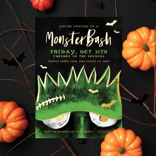 Monster Bash  Spooky Frankenstein Halloween Party Foil Invitation