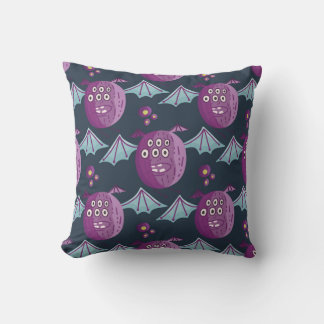 Monster Bats: Cute Cartoon Vintage Throw Pillow