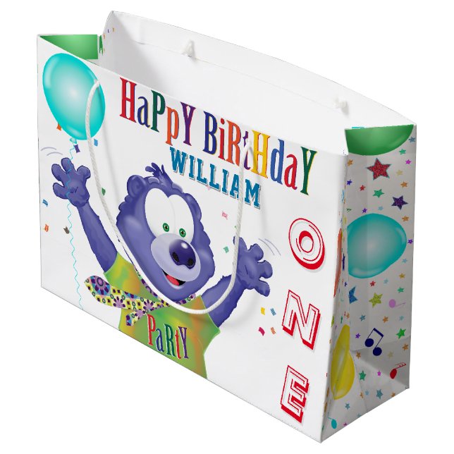 Monster Bear Kids Birthday Party Large Gift Bag (Back Angled)