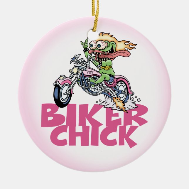 Monster Biker Chick Ceramic Ornament (Front)