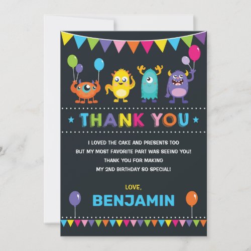 Monster Birthday Bash Chalkboard Thank You Card