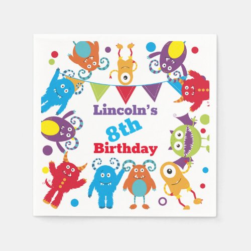 Monster Birthday Bash Personalized Party Napkins