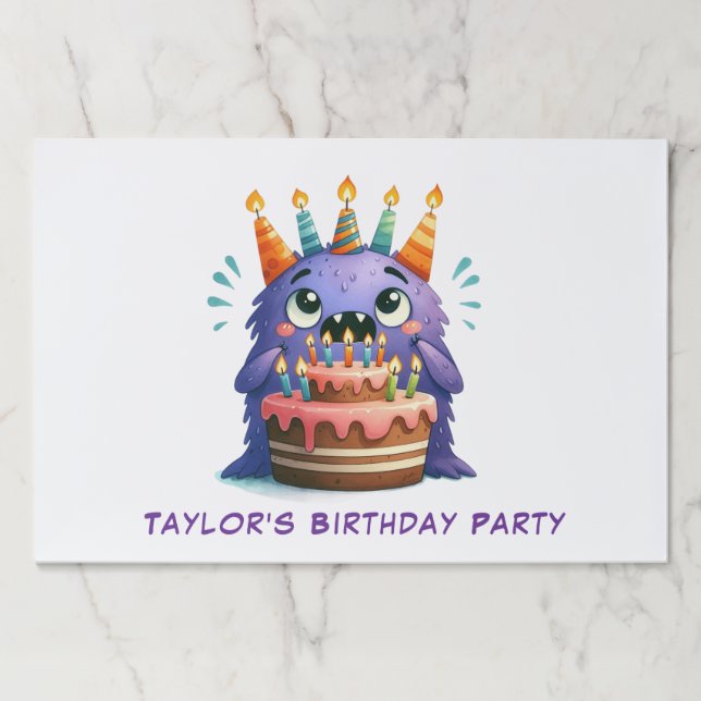 Monster Birthday Custom Name Paper Placemat (Front)