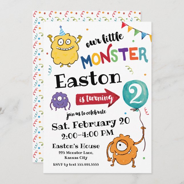 Monster Birthday Invitation (Front/Back)