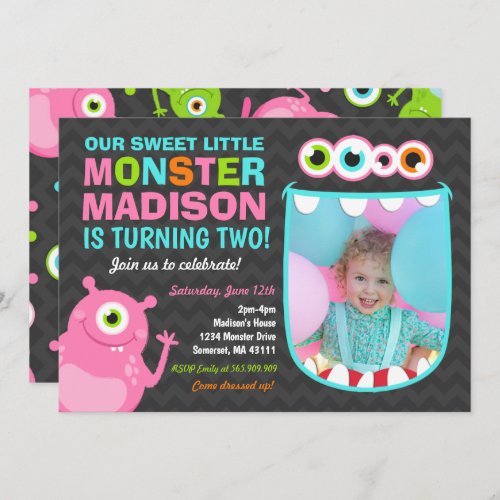 Monster Birthday Invitation Pink Monster Party