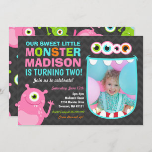 Monster Birthday Invitation Pink Monster Party