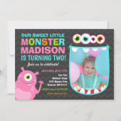Monster Birthday Invitation Pink Monster Party (Front)