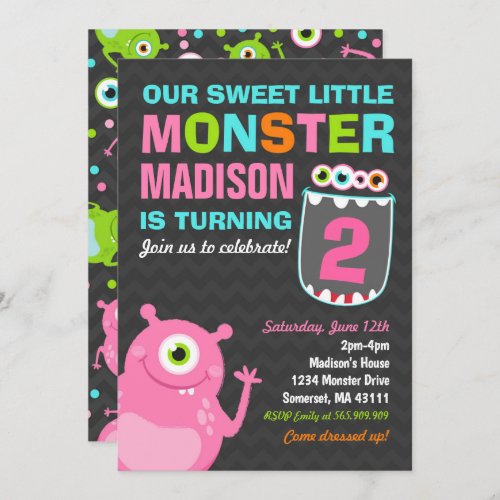 Monster Birthday Invitation Pink Monster Party