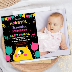 Monster Birthday Invitations Ballons Flags photo