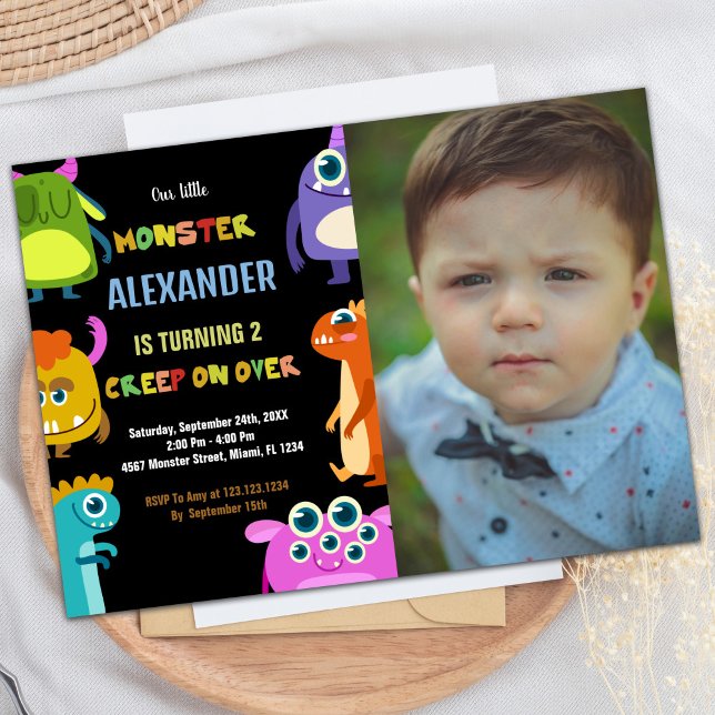Monster Birthday Invitations Black with photo (Monster Birthday Invitations Black with photo)
