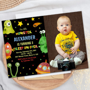 Monster Birthday Invitations Black with photo