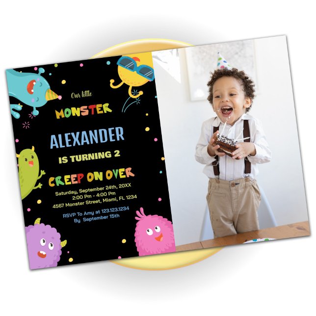Monster Birthday Invitations Black with photo (Monster Birthday Invitations Black with photo)