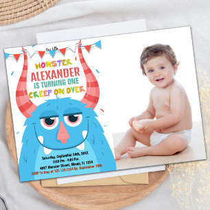 Monster Birthday Invitations Blue with photo