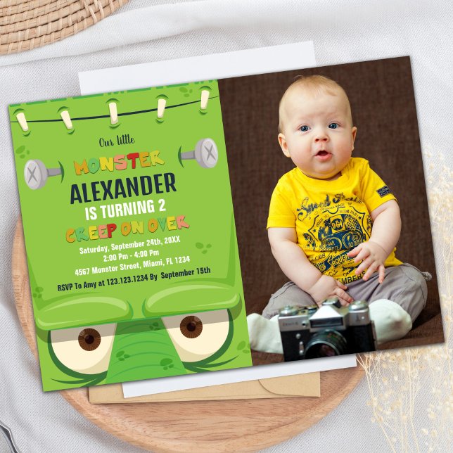 Monster Birthday Invitations, Green Monster photo Invitation (Monster Birthday Invitations, Green Monster photo Invitation)
