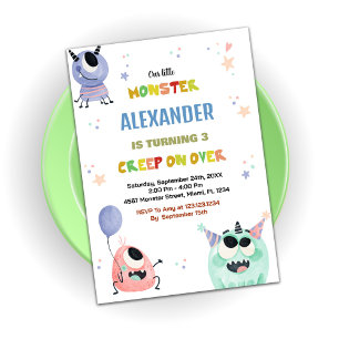 Monster Birthday Invitations Green Orange Star