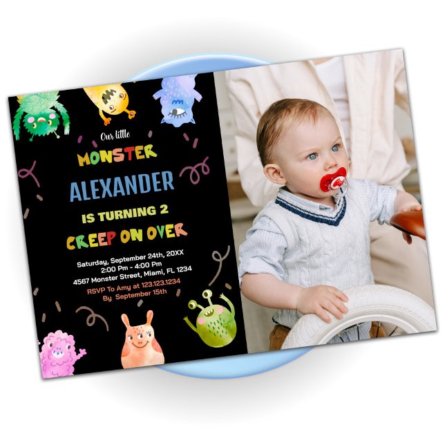 Monster Birthday Invitations Orange Black photo (Monster Birthday Invitations Orange Black photo)