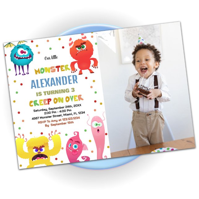 Monster Birthday Invitations Red with photo (Monster Birthday Invitations Red with photo)