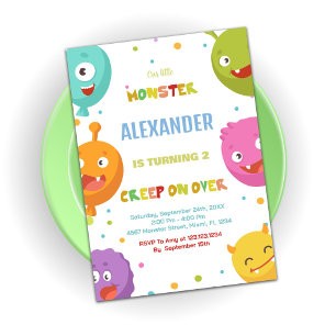 Monster Birthday Invitations Watercolours Balloons