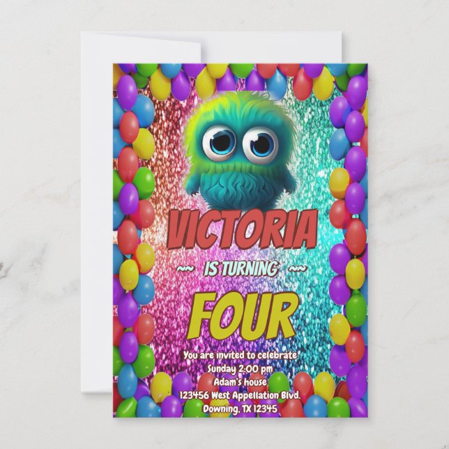 Monster birthday invite for kids (Front)