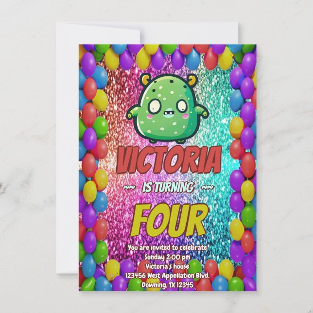 Monster birthday invite for kids (Front)
