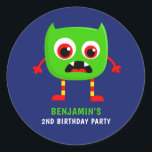 Monster Birthday Party Classic Round Sticker<br><div class="desc">Monster birthday party stickers customizable to your event specifics.</div>