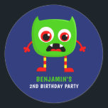 Monster Birthday Party Classic Round Sticker<br><div class="desc">Monster birthday party stickers customizable to your event specifics.</div>