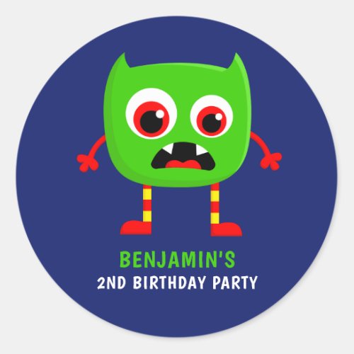 Monster Birthday Party Classic Round Sticker