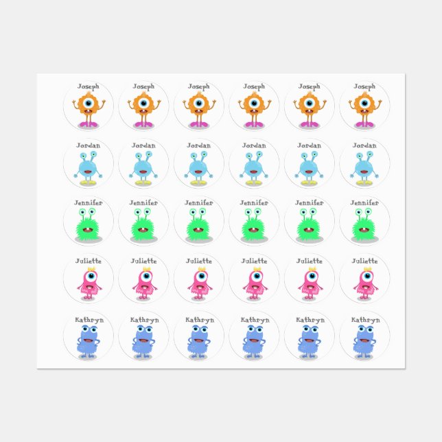 Monster Birthday Party Favor Custom Name Label (Sheet)