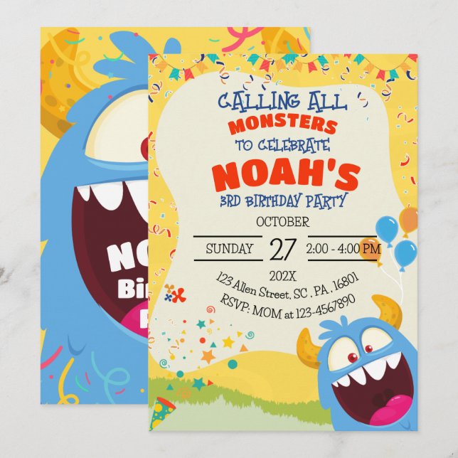 Monster Birthday Party for All Ages  Invitation (Front/Back)