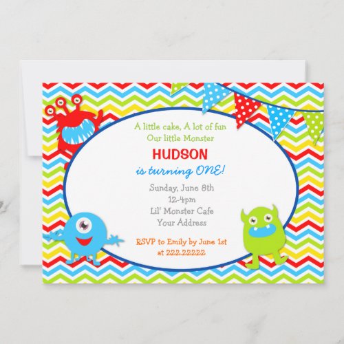Monster Birthday Party Invitations 5" X 7" Invitation Card