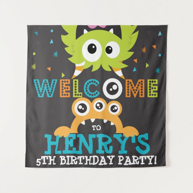 Monster Birthday Party Personalized Backdrop (Front)