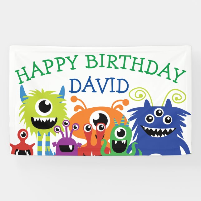 Monster Boy Birthday Party Little Monsters Banner (Horizontal)