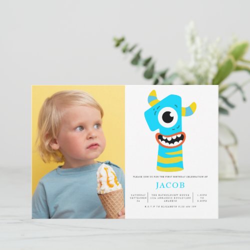 Monster Boys 1st Birthday Party Photo Invitation