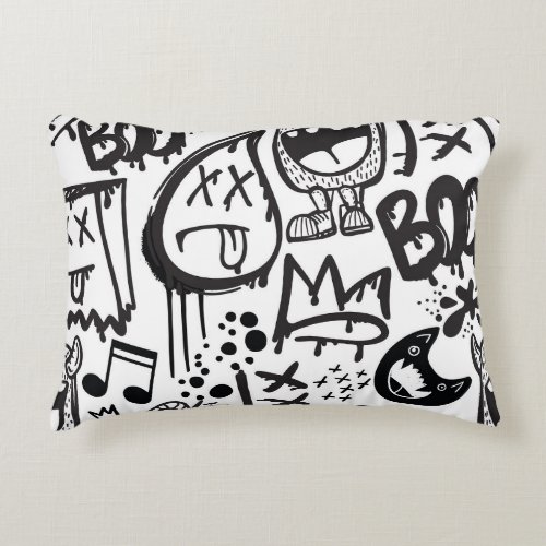Monster Boys Hand Drawn Pattern Accent Pillow