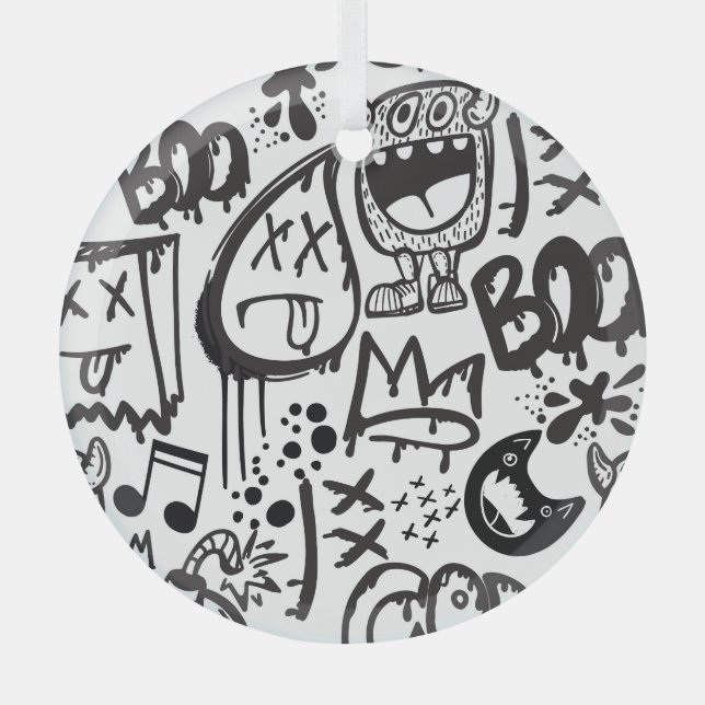 Monster Boys: Hand Drawn Pattern Glass Ornament (Front)
