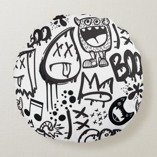 Monster Boys Hand Drawn Pattern Round Pillow