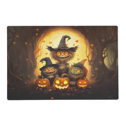 Monster brothers in a scary forest Happy Halloween Placemat