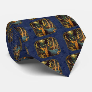 Monster Bull Elk Head Navy Blue Neck Tie