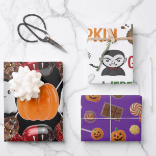 Monster Candy Parade Halloween Gift Wrapping Paper Sheets