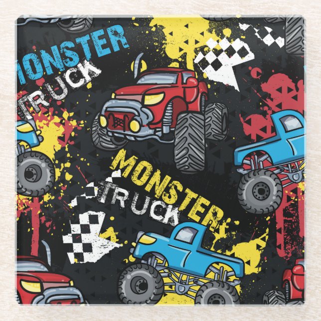 Monster Car: Abstract Childish Pattern Glass Coaster (Front)