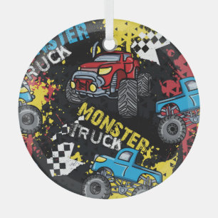 Monster Car: Abstract Childish Pattern Glass Ornament