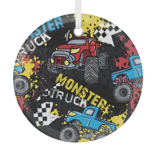 Monster Car: Abstract Childish Pattern Glass Ornament